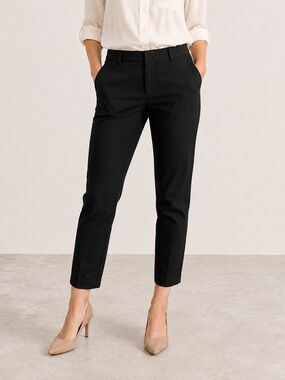 ZARA Black Cotton Tailored Cropped Ankle Trousers Size 8